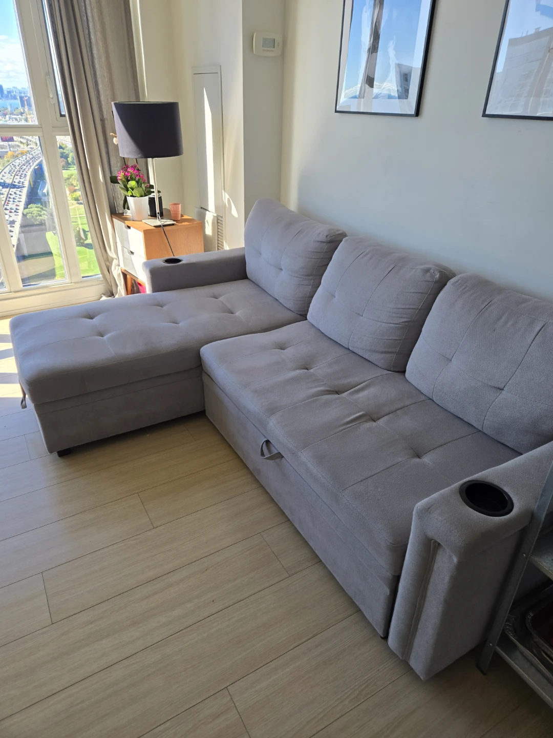 Grey Sectional Sofa with Storage and Pull-Out Bed - photo 2