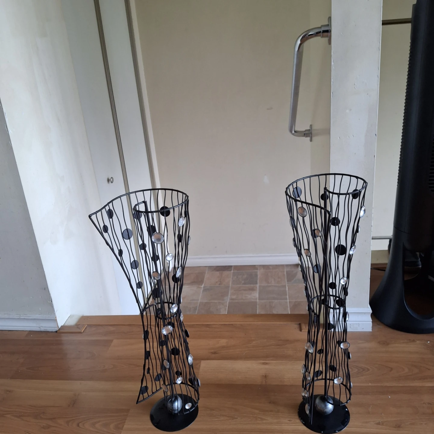 Set of Two Tall Black Metal Candle Holders - photo 2