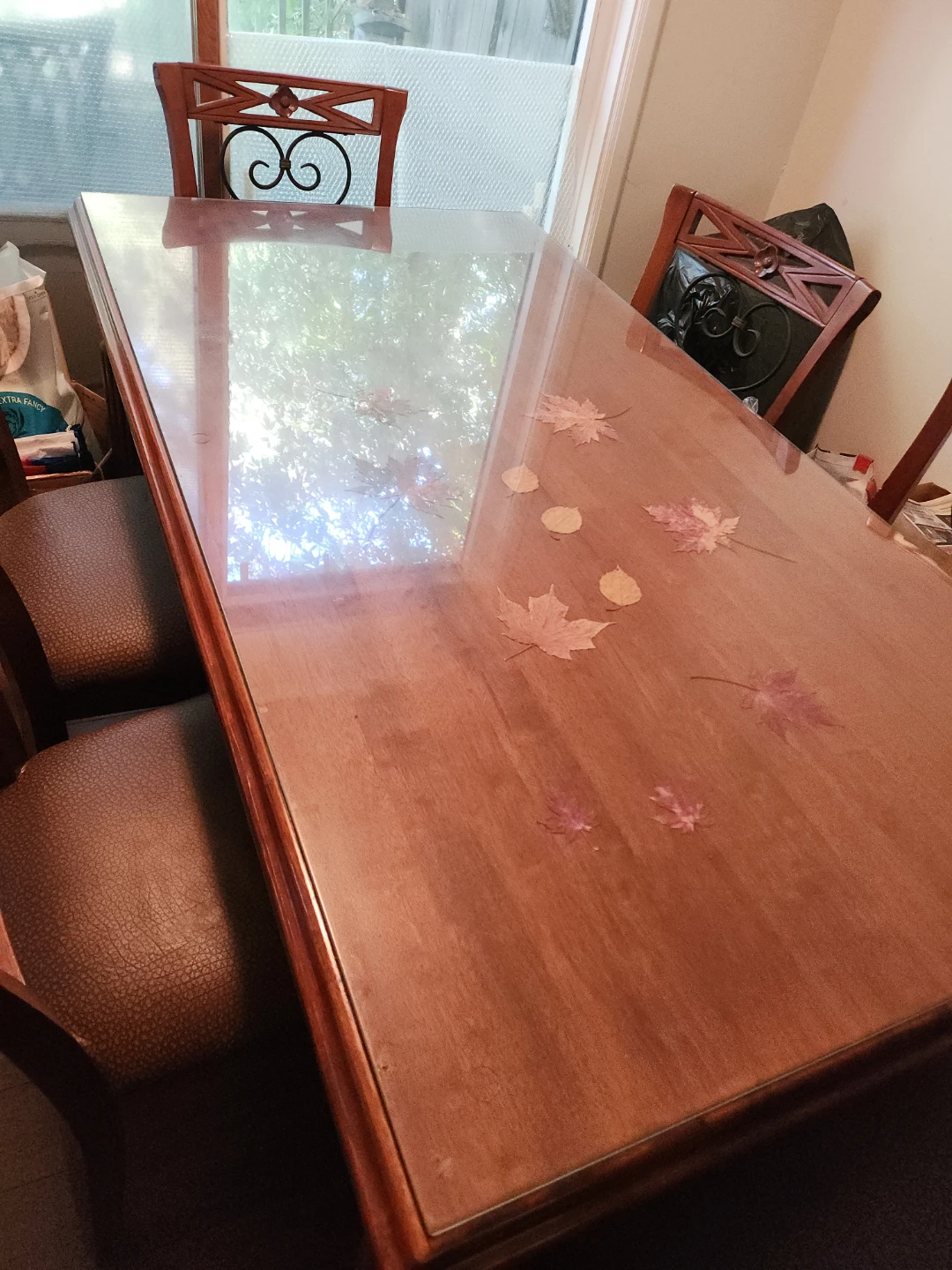 Solid Wood Antique 6-Piece Dining Table Set w/ Glass Top - photo 3
