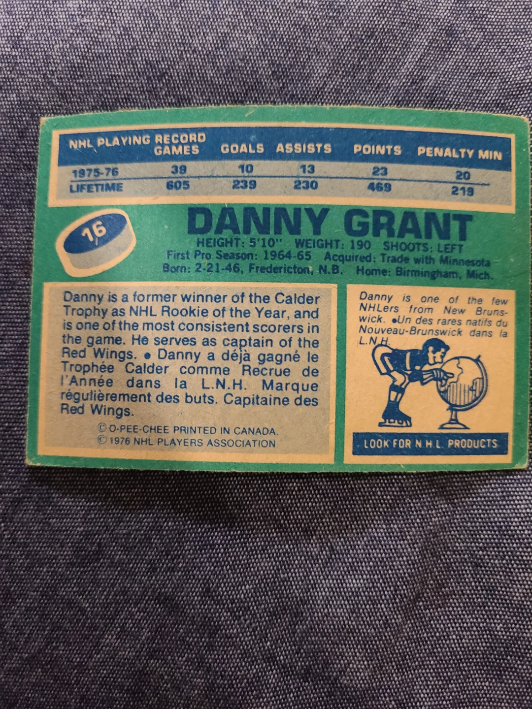 1976-77 O-Pee-Chee Danny Grant Red Wings Hockey Card - photo 2