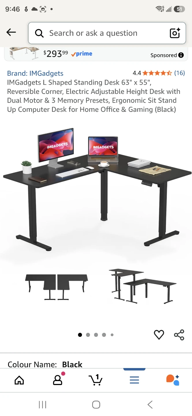 IMGadgets L Shaped Standing Desk 63" x 55" Black