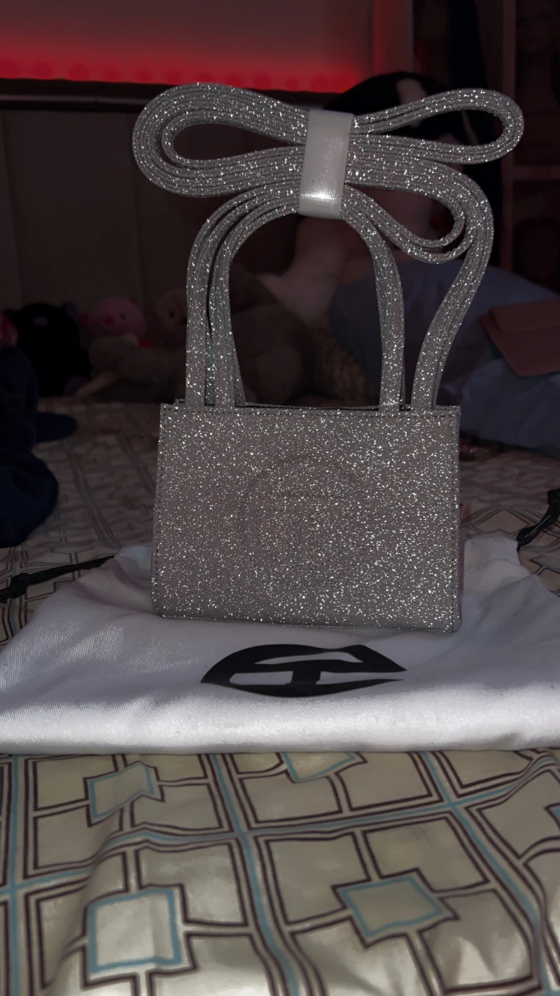 Telfar Small Glitter Shopping Bag in Silver