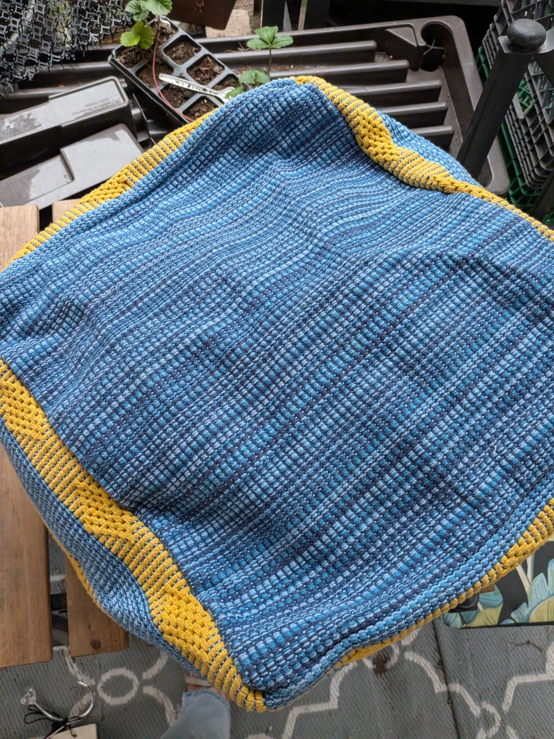 Woven Fabric Pouf/Foot cushion Blue and Yellow - photo 4