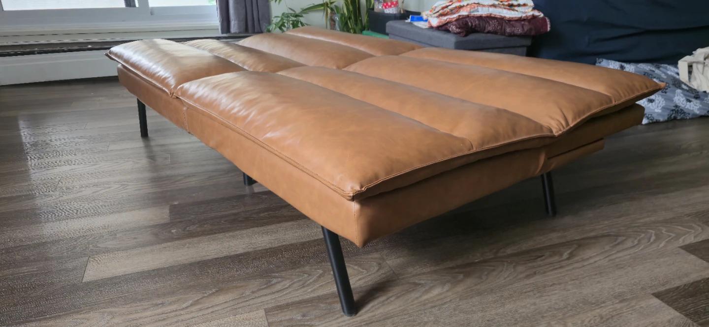 Tan Leather Convertible Sofa Bed - photo 4
