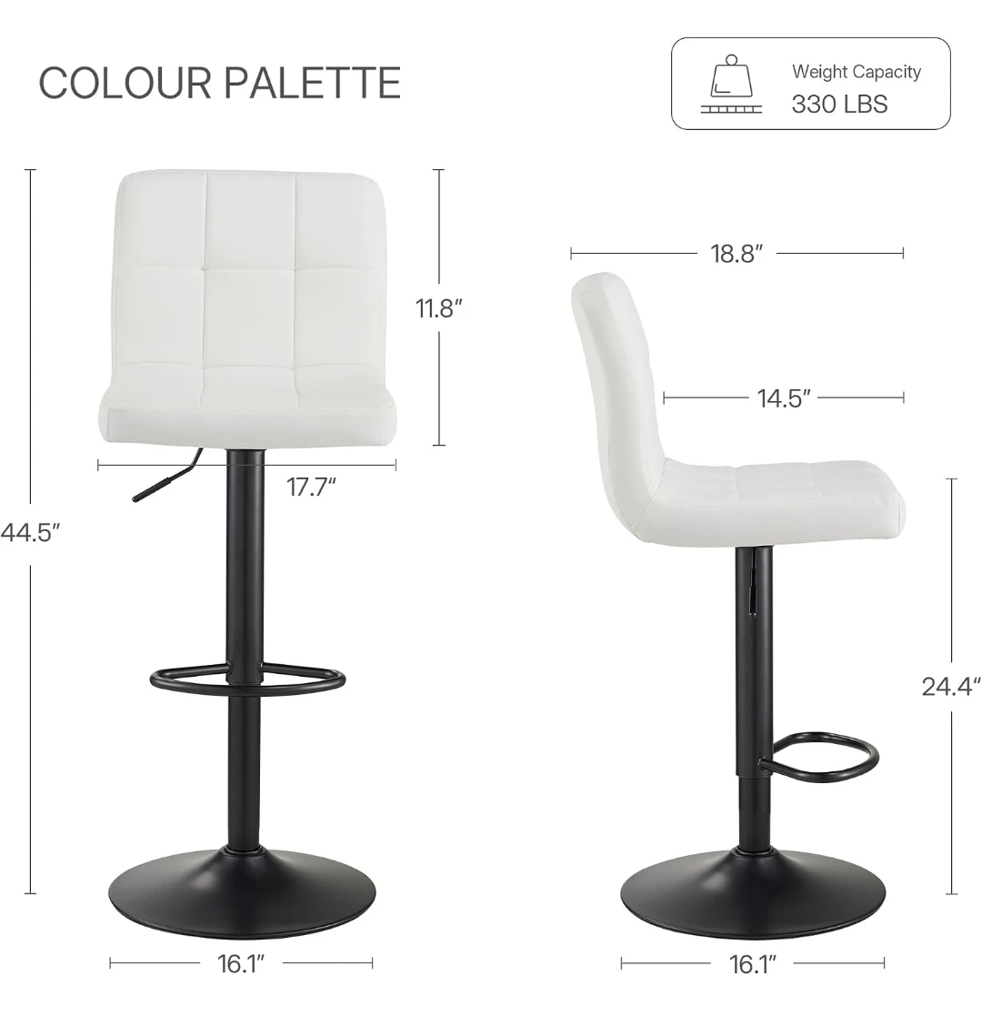 Set of 2 Adjustable Swivel Bar Stools, White - photo 2