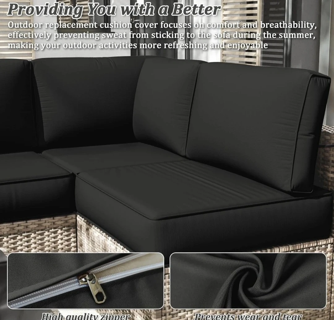 Outdoor Patio Sofa Cushion Covers - Black 🍁 - photo 3