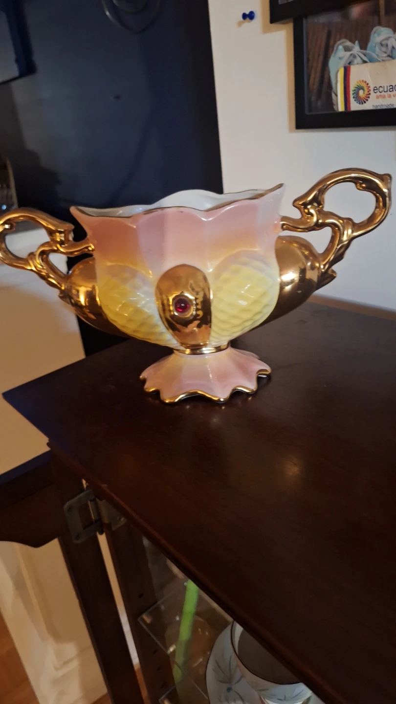 Vintage Italian Ceramic Vase with Gold Handles