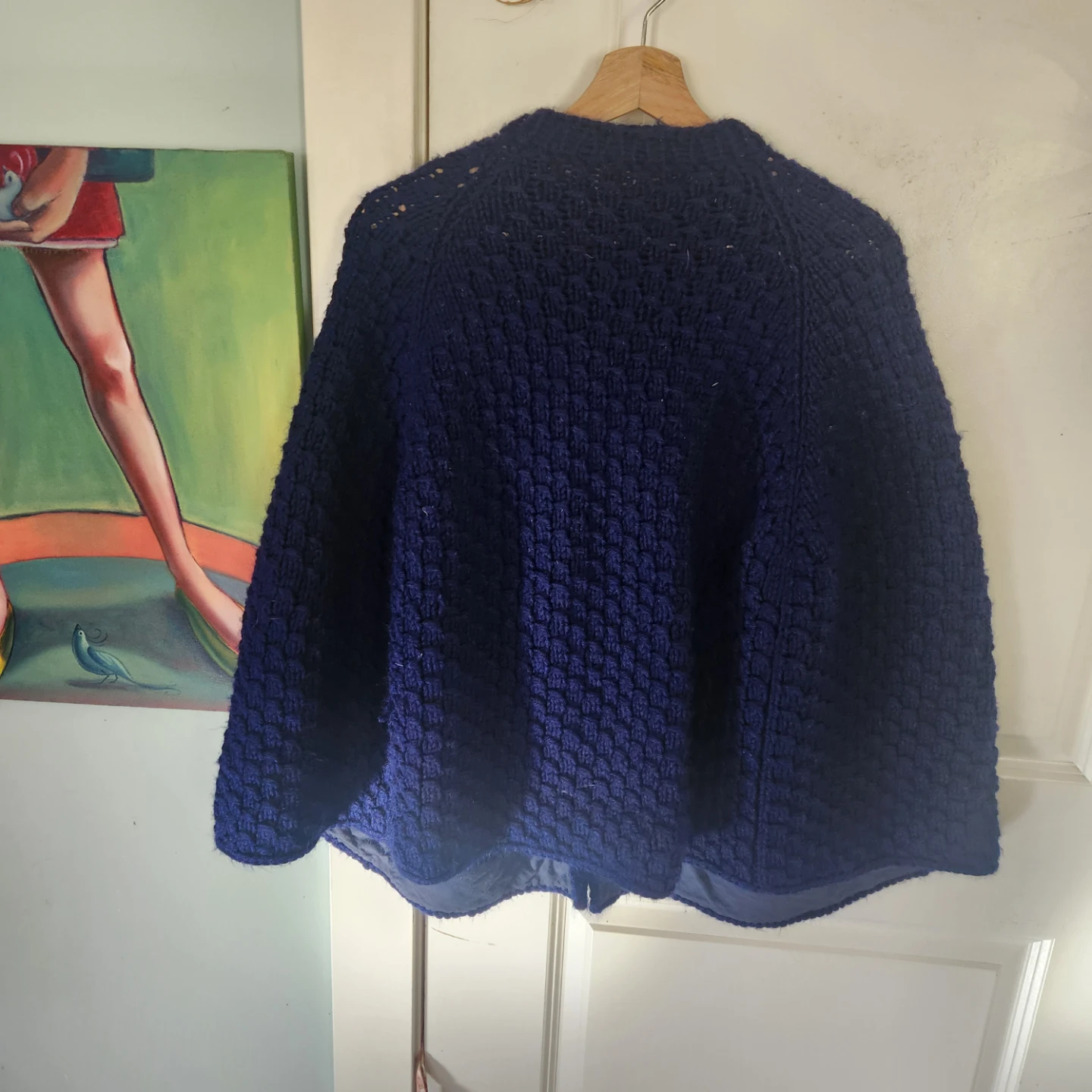 Navy Blue Knit Button-Up Cape - photo 3