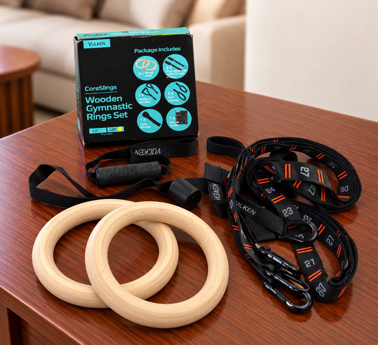 Vulken CoreSlings Wooden Gymnastic Rings Set