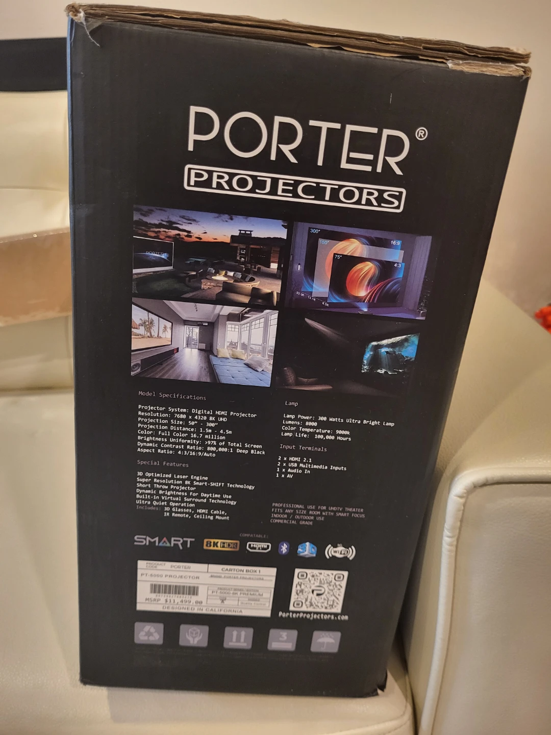 Porter PT-5000 8K Projector and 72-inch Screen - photo 2