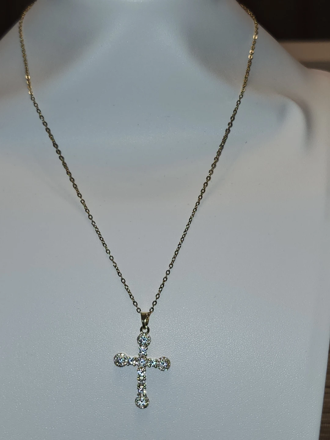 Gold Cubic Zirconia Cross Pendant Necklace - photo 2