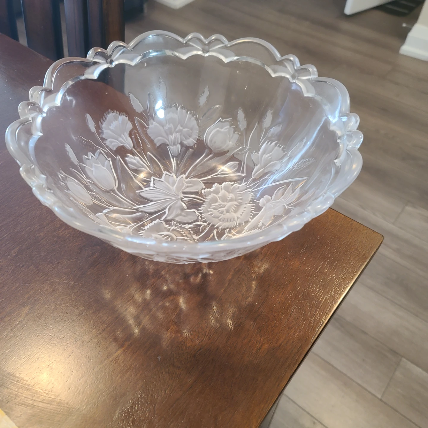 Clear Glass Floral Etched Bowl