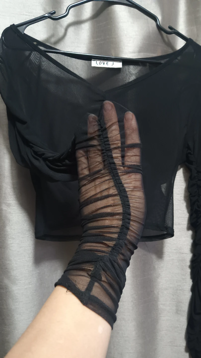 Black Sheer Ruched Long Sleeve Top - photo 3
