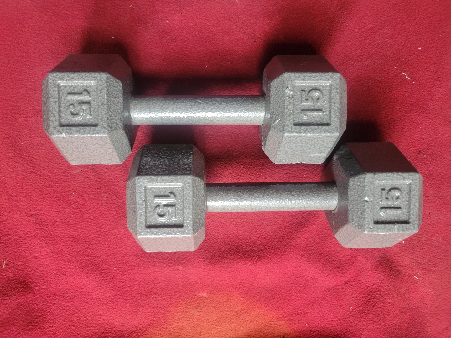 SETS OF 15LB  HEXHEAD DUMBBELLS TOTAL 30LBs