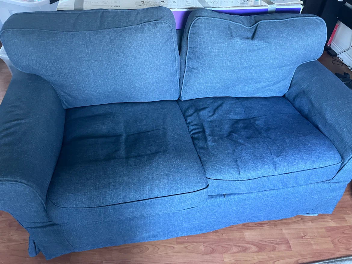 Blue Fabric Loveseat