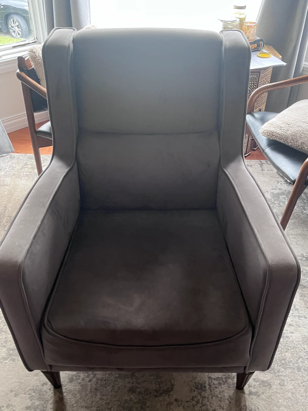 Grey Velvet Accent Armchair