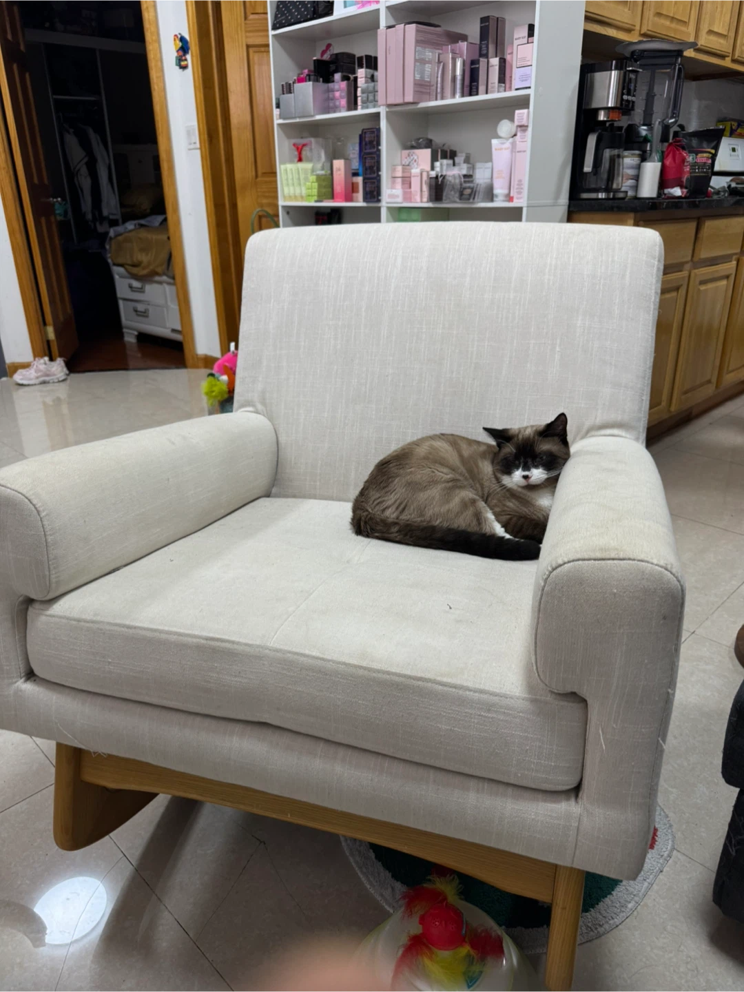 Beige Upholstered Rocking Chair