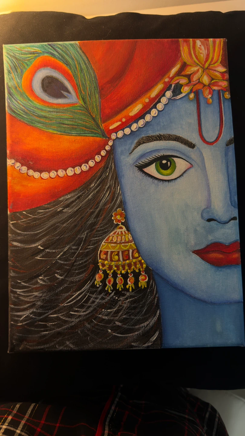 Hand-painted Krishna canvas wall art