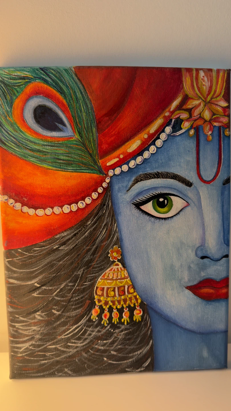 Hand-painted Krishna canvas wall art - photo 2