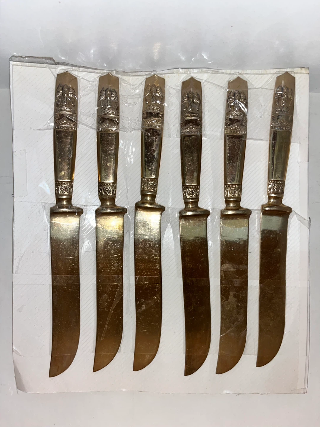 Set of 6 Vintage Brass Steak Knives