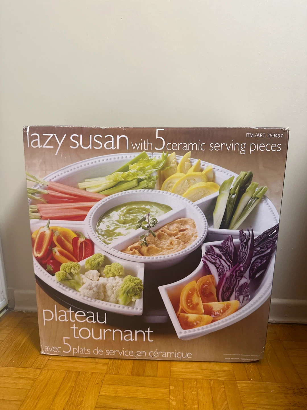 Lazy Susan with 5 Ceramic Serving Pieces