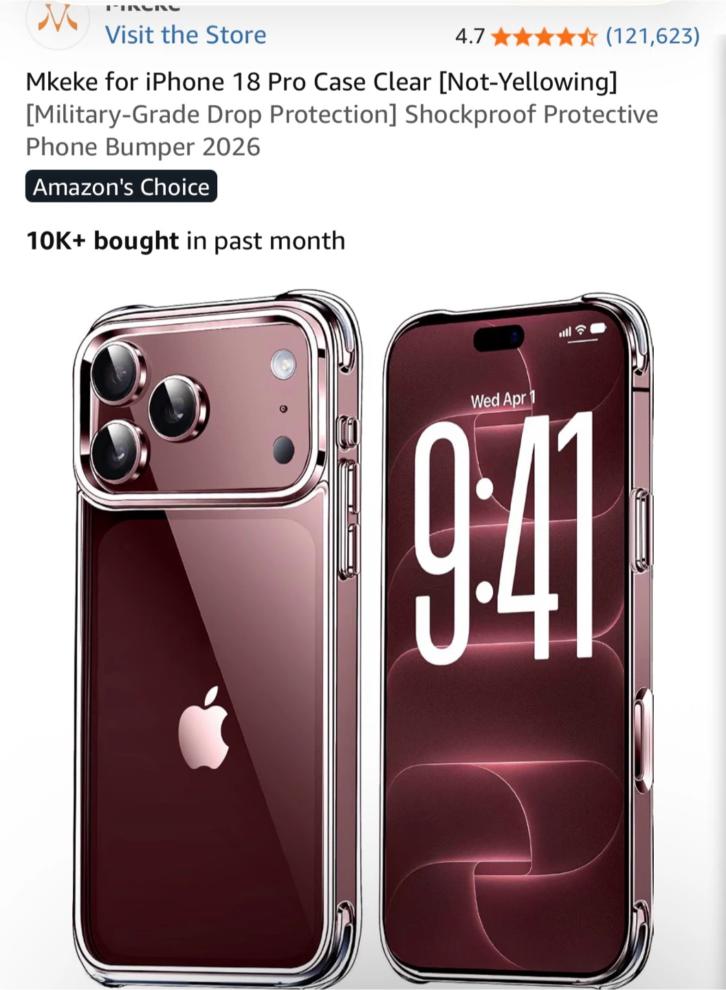 Mkeke Clear Case for iPhone 18 Pro