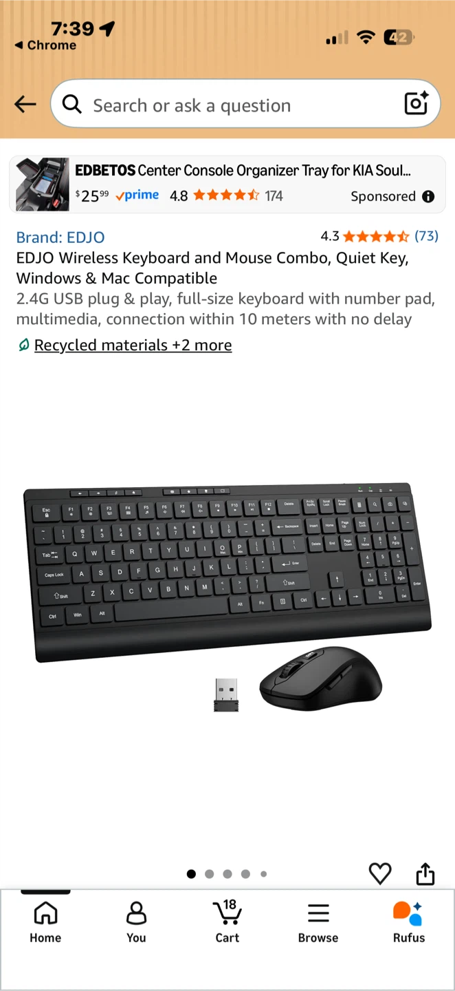 EDJO Wireless Keyboard and Mouse Combo