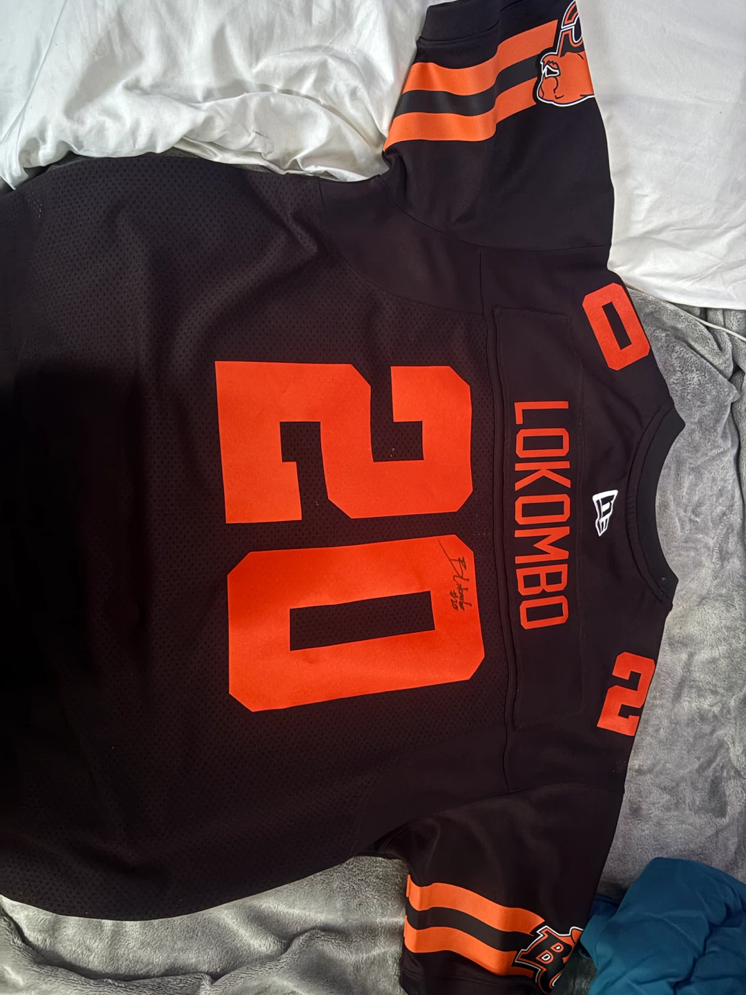signed BC Lions Emmanuel Lokombo Jersey #20