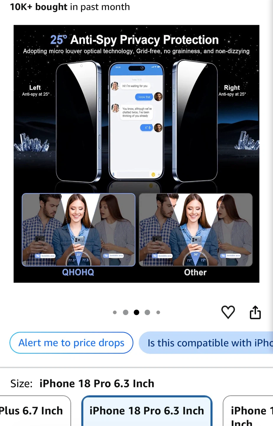 QHOHQ Privacy Screen Protector for iPhone 18 Pro - photo 2
