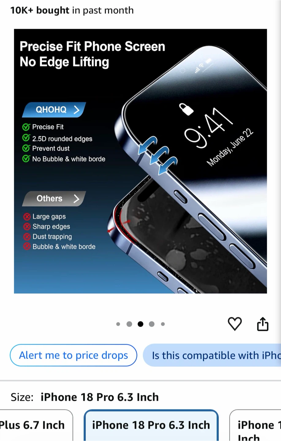 QHOHQ Privacy Screen Protector for iPhone 18 Pro - photo 4