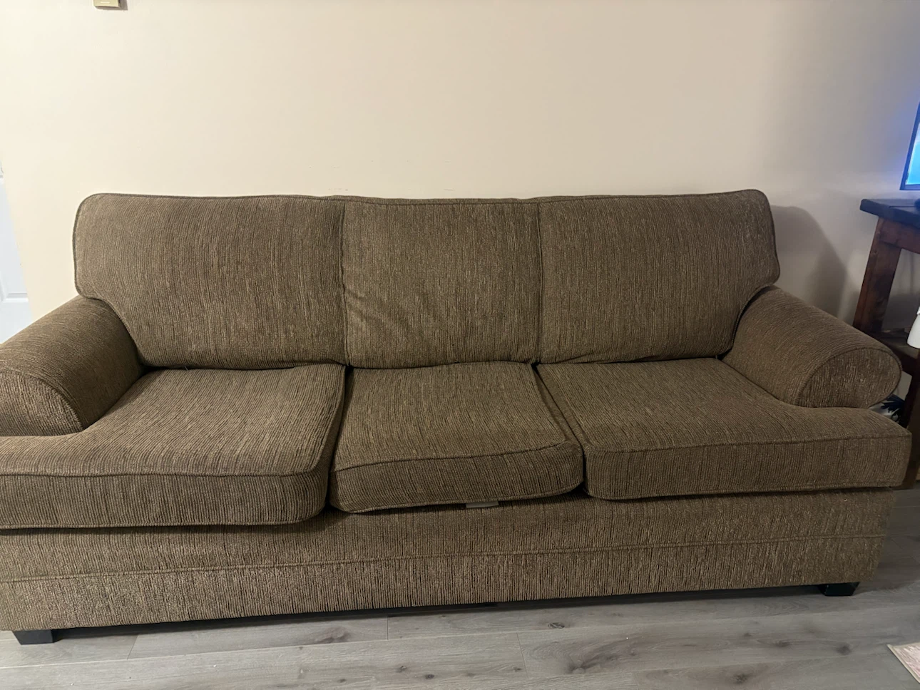 Three-Seater Brown Fabric Sofa