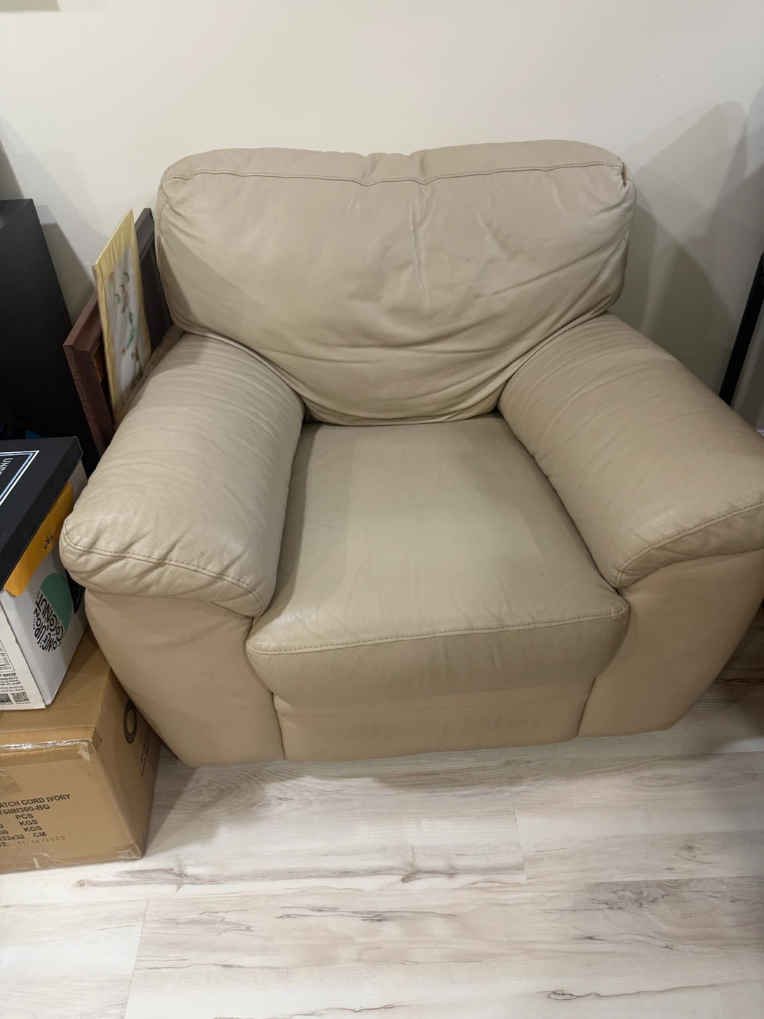 3-Piece Beige Leather Sofa Set - photo 3