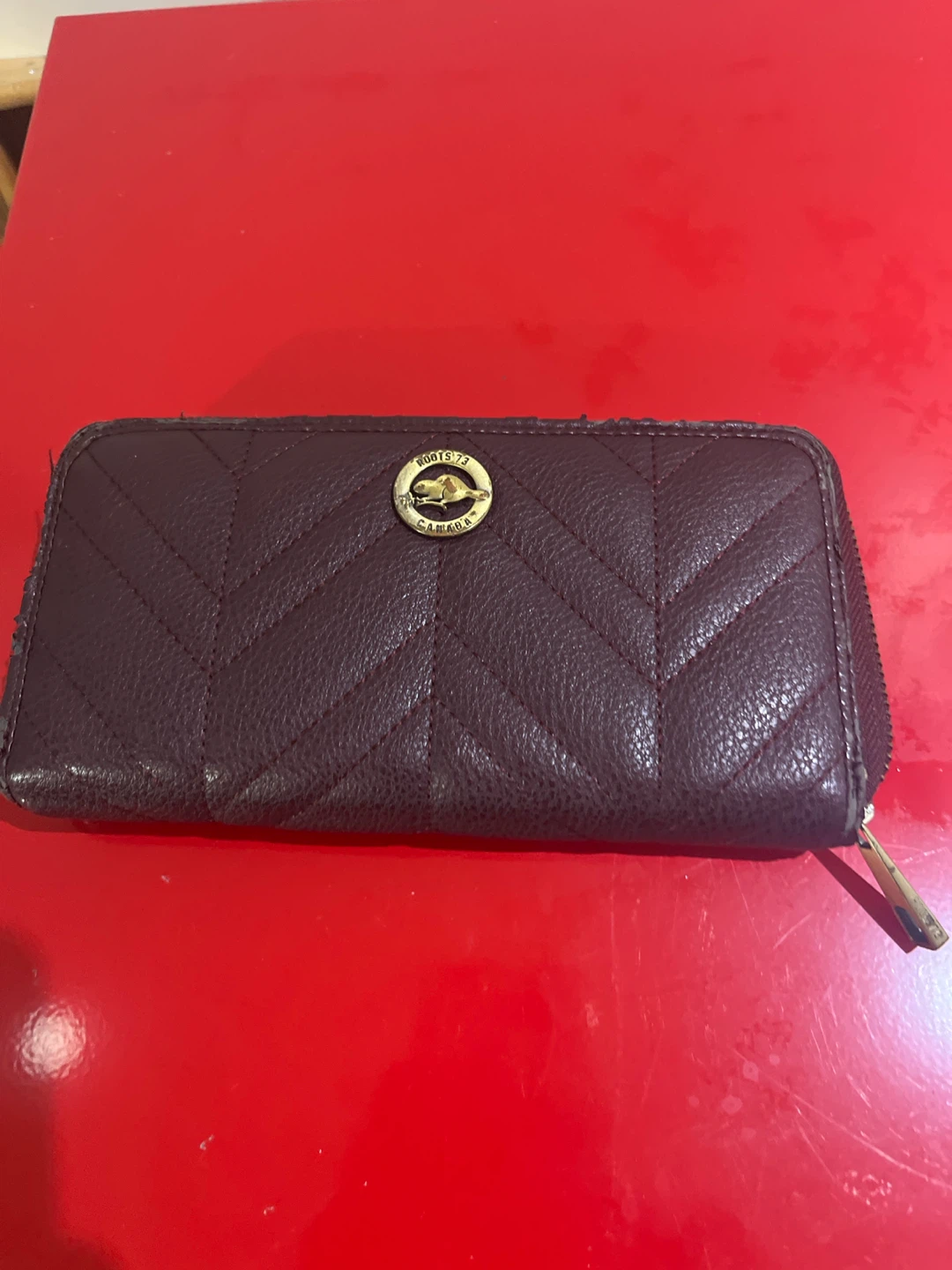 Roots 73 Maroon Zip-Around Wallet