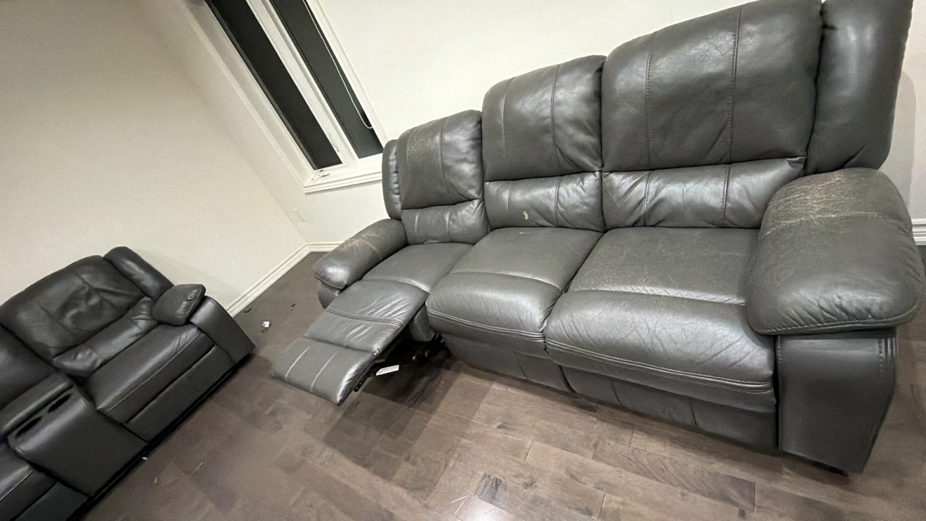 Two-Piece Dark Gray Leather Reclining Sofa Set