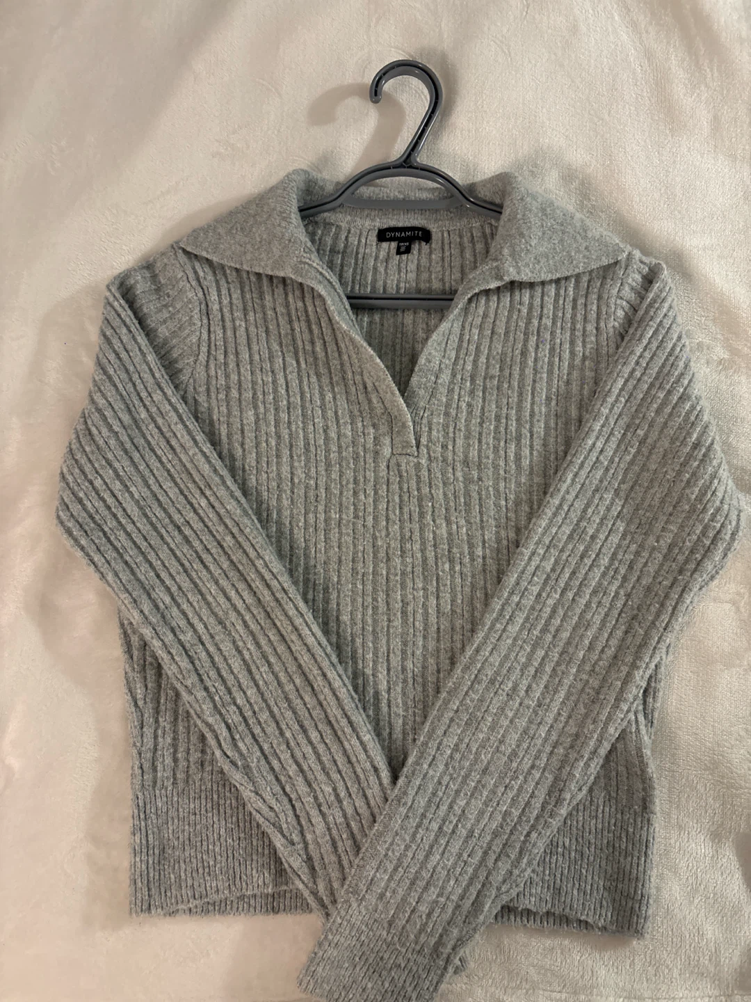 Dynamite Ribbed Collared Sweater Grey