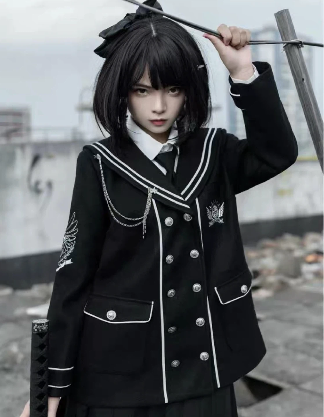 Black Sailor-Style Jacket