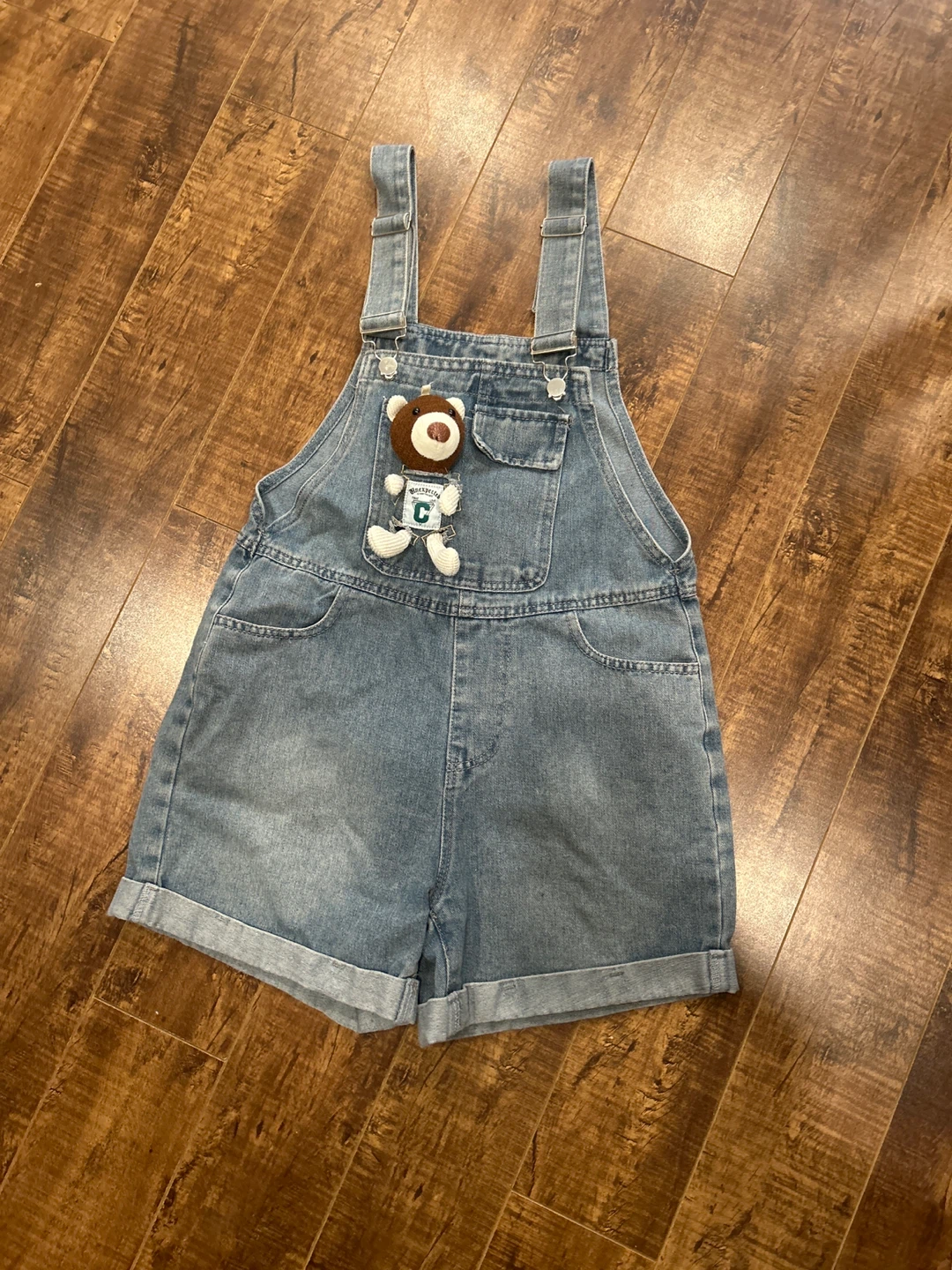 Blue Denim Overalls with Bear Patch