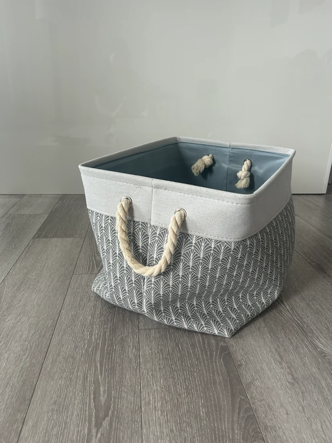 Gray and White Patterned Fabric Storage Bin - photo 2