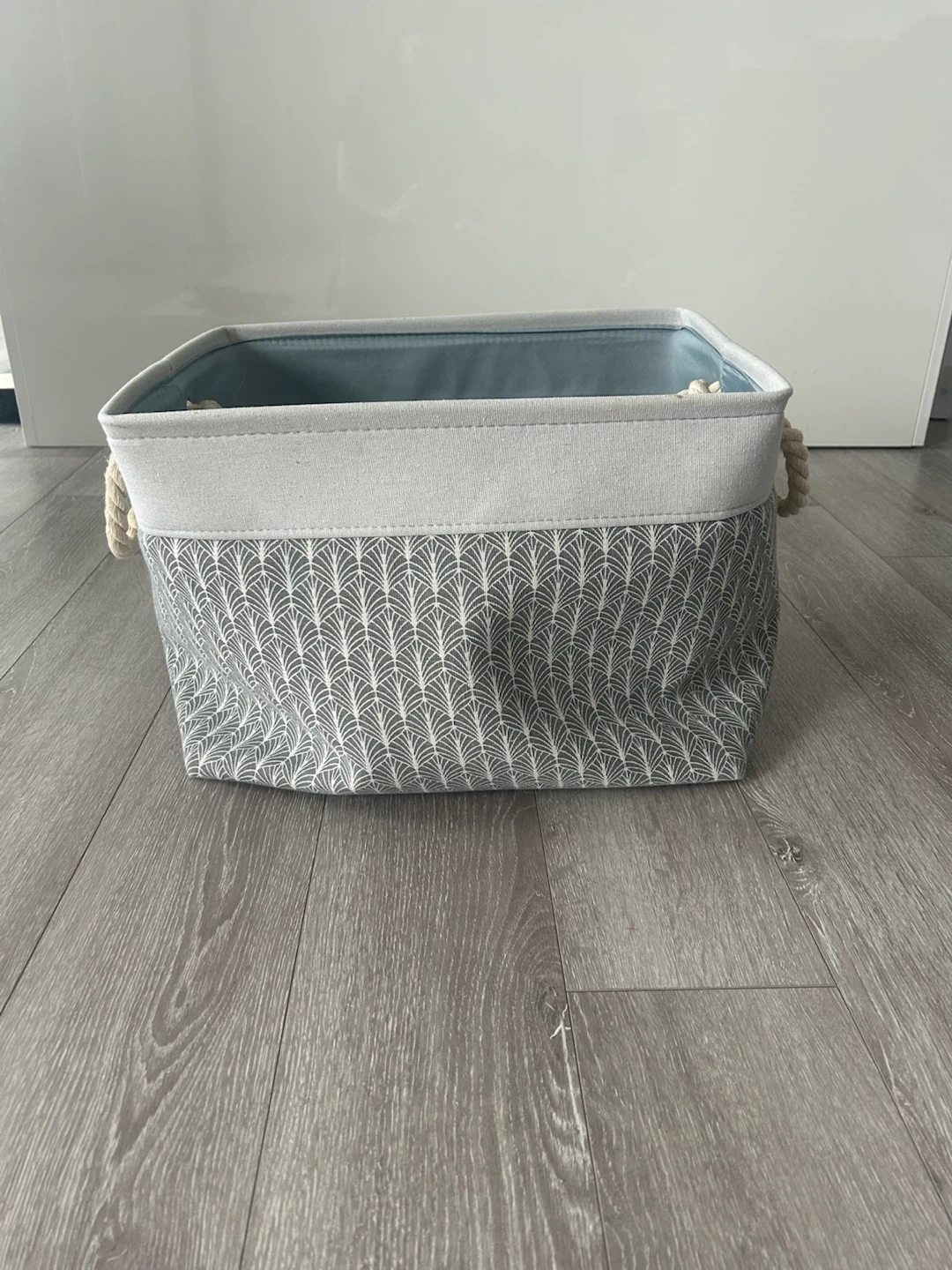 Gray and White Patterned Fabric Storage Bin - photo 3