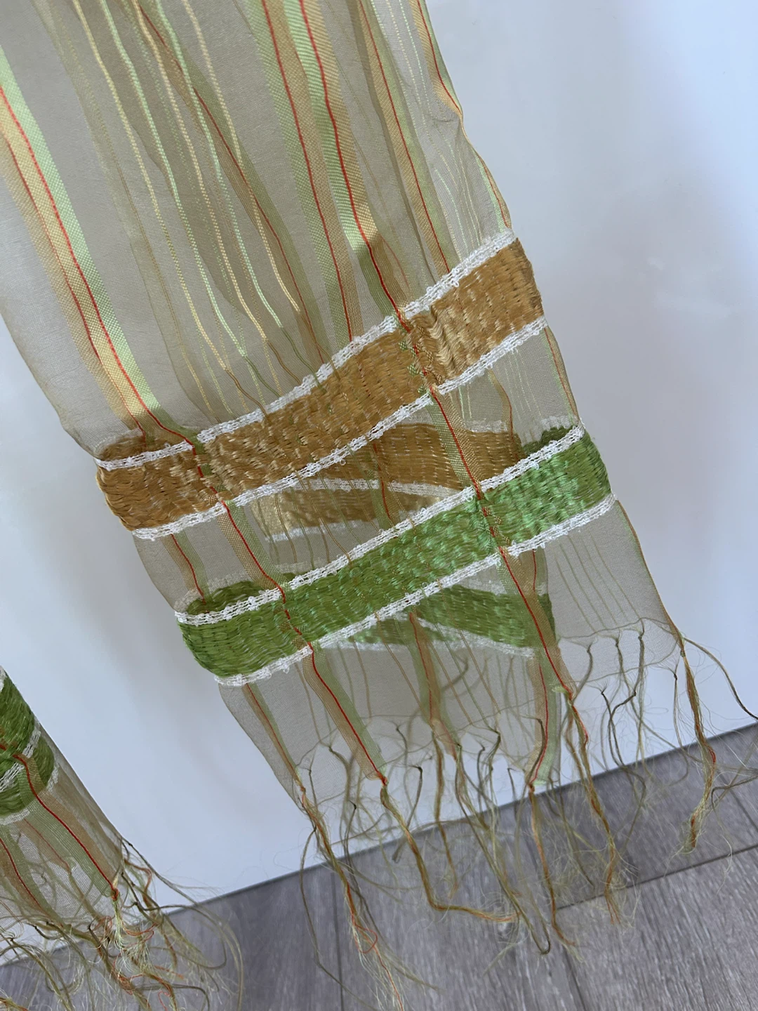 Sheer Striped Scarf with Tassels - photo 2