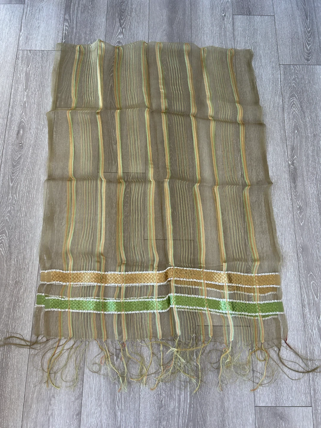 Sheer Striped Scarf with Tassels - photo 3
