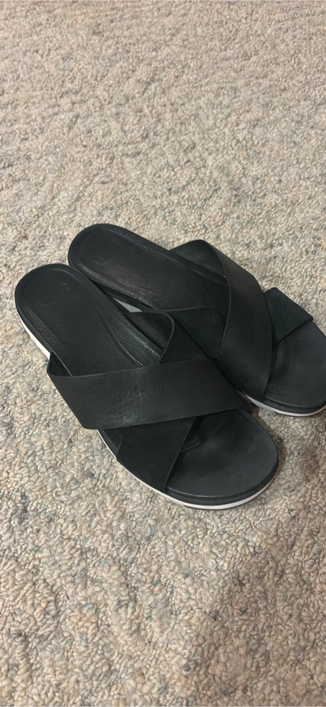 UGG black leather slide sandals