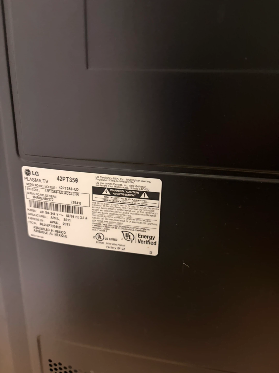 LG 42” Plasma TV – Excellent Condition – $150 OBO - photo 3