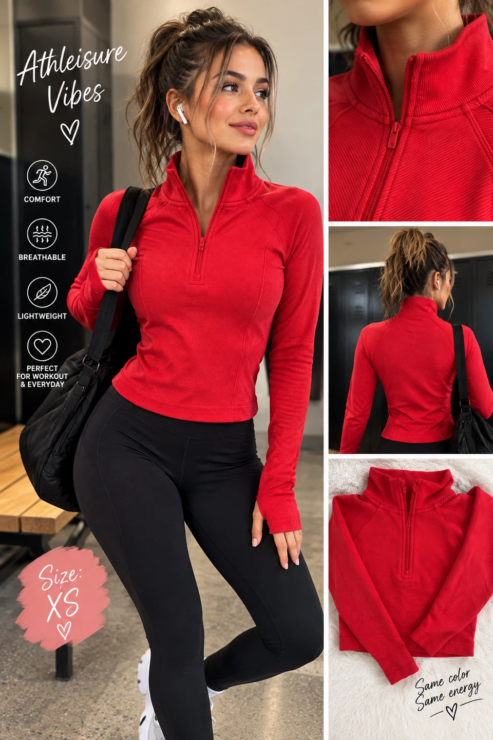 Red Half-Zip Cropped Athletic Top - Size XS - photo 2