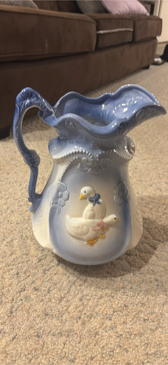 Vintage Goose Pattern Ceramic Pitcher