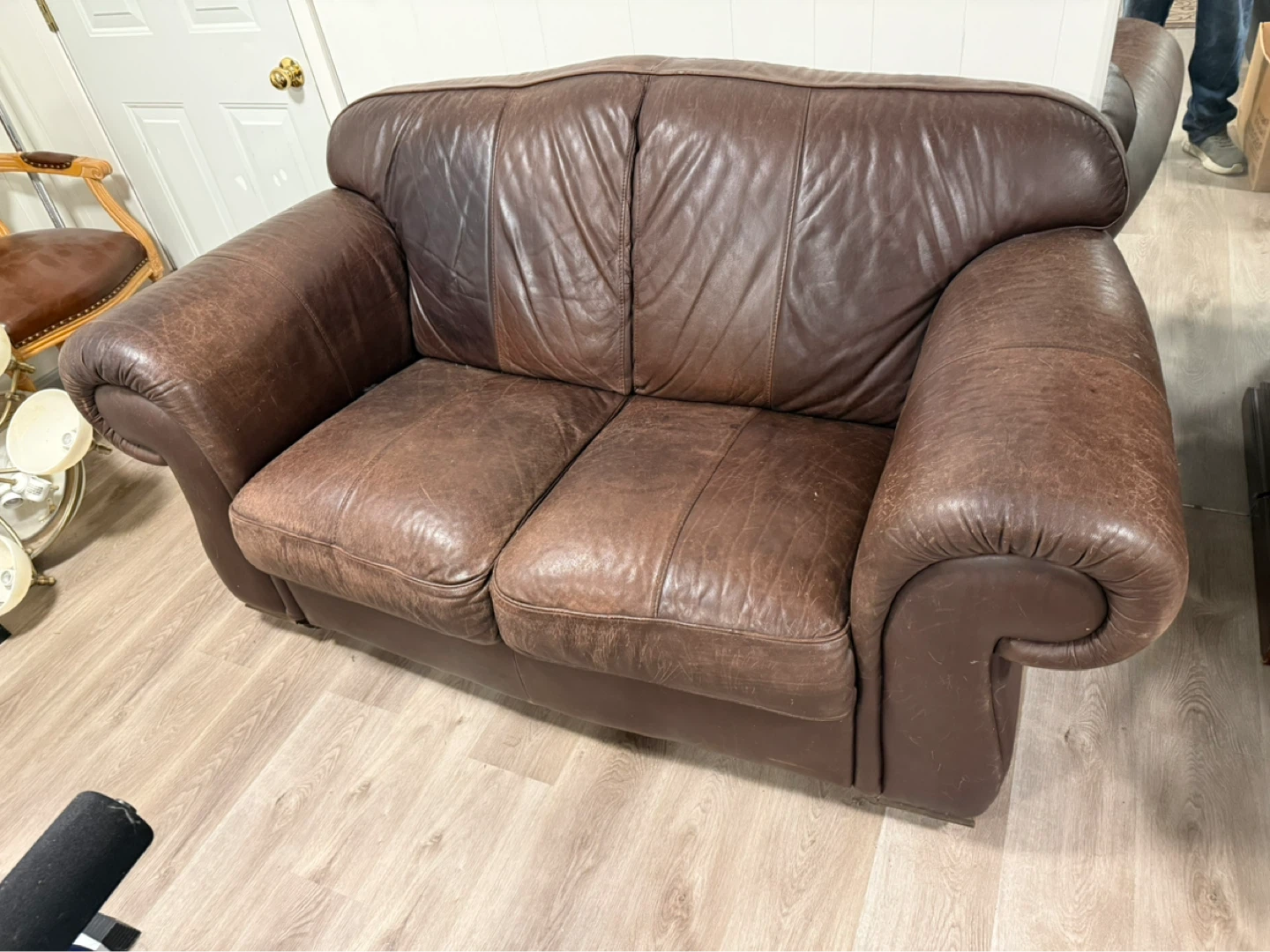 Two-Seater Brown Leather Sofa