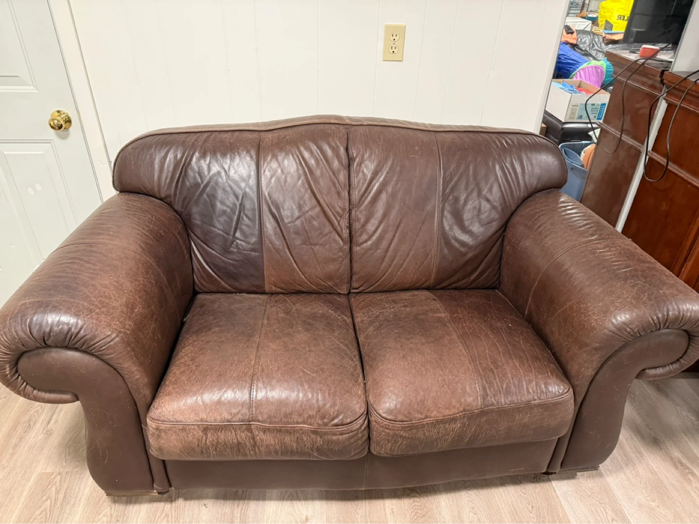 Two-Seater Brown Leather Sofa - photo 5