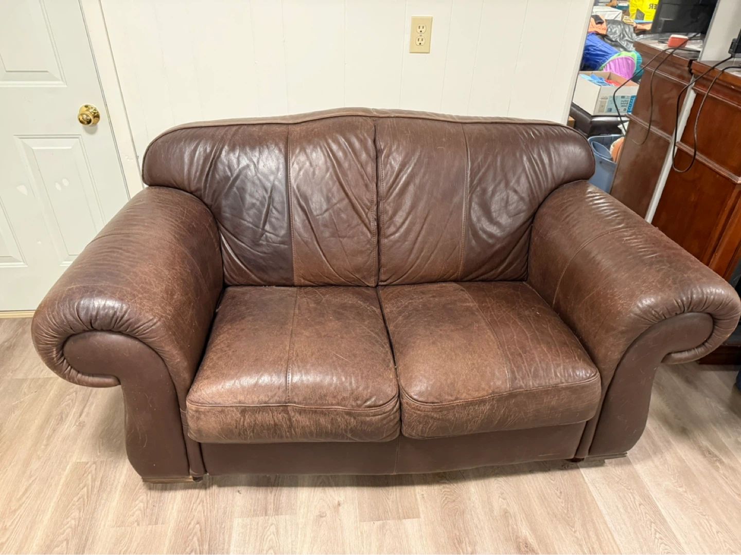 Two-Seater Brown Leather Sofa - photo 2