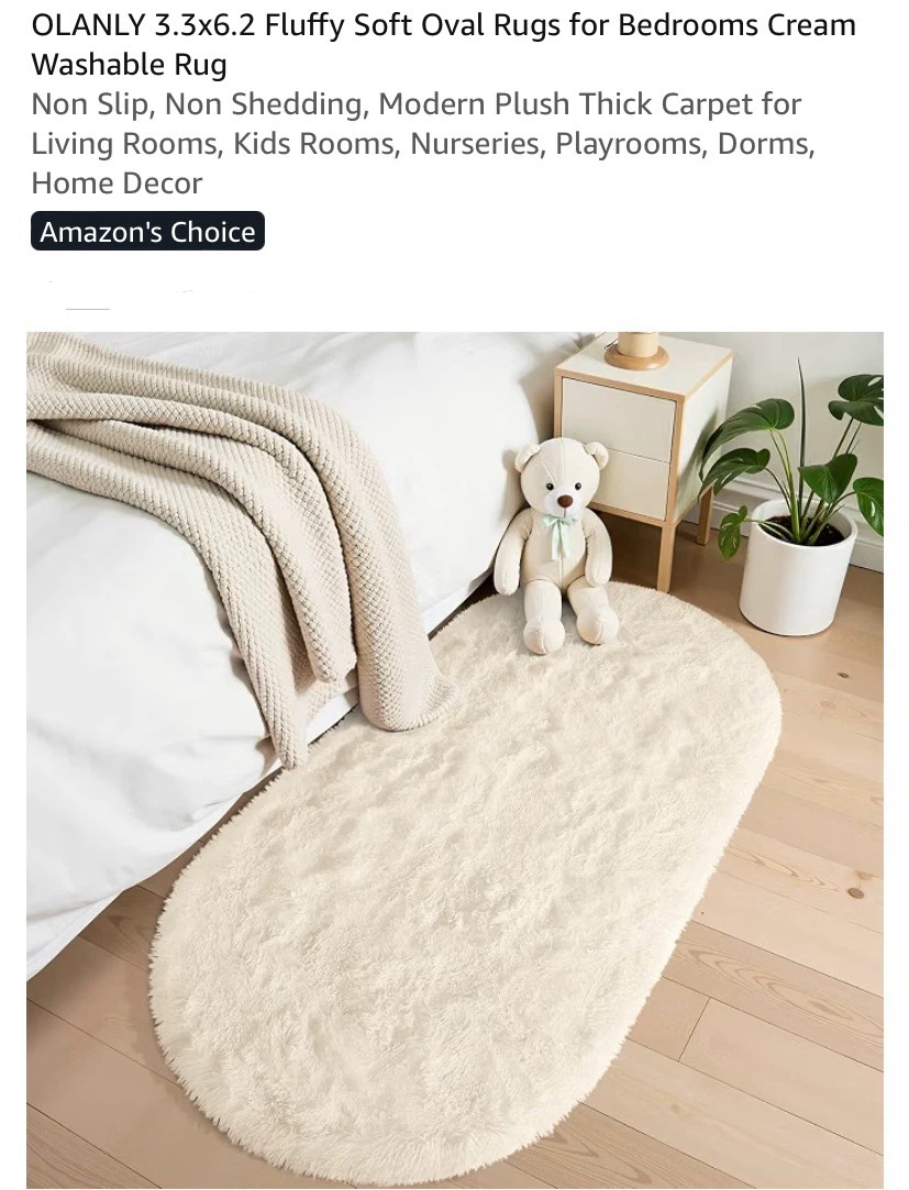 New 3.3x6.2 Fluffy Soft Oval Rug Cream