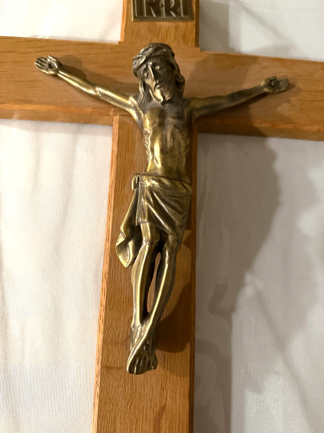 Wooden Crucifix with Brass Corpus ~12”x9”